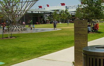 This is a picture of the Discovery Green urban park, near Fulshear RV Park in Fulshear, TX