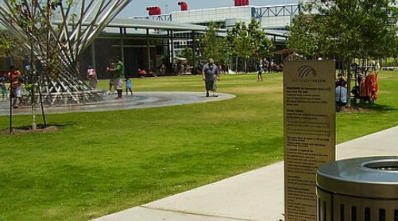 This is a picture of the Discovery Green urban park, near Fulshear RV Park in Fulshear, TX